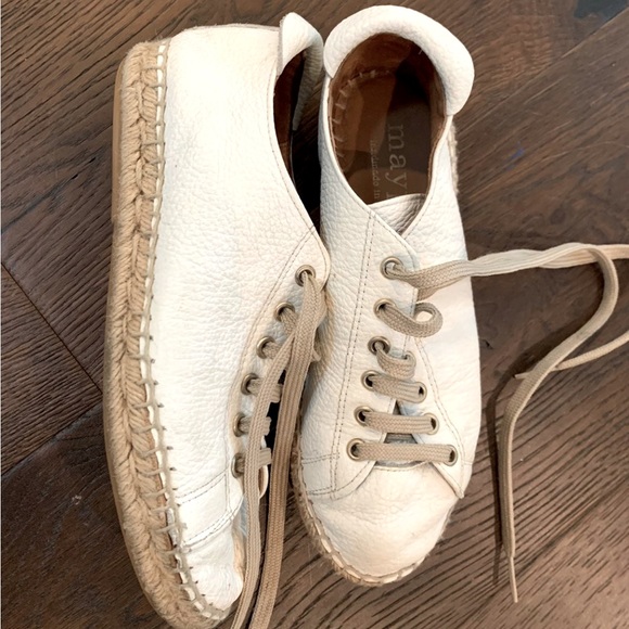 MAYPOL White Made In Spain Leather Espadrille  Sneakers - Picture 1 of 3
